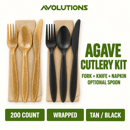 Agave cutlery kit specification card - Natural Tan / Black
