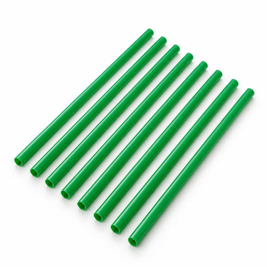 Green 7.5-inch drinking straws on a clean white background